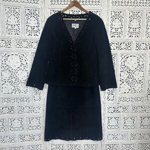 Scully Western Wear Black Genuine Suede Leather Cutout Skirt And Blazer Set Sz L
